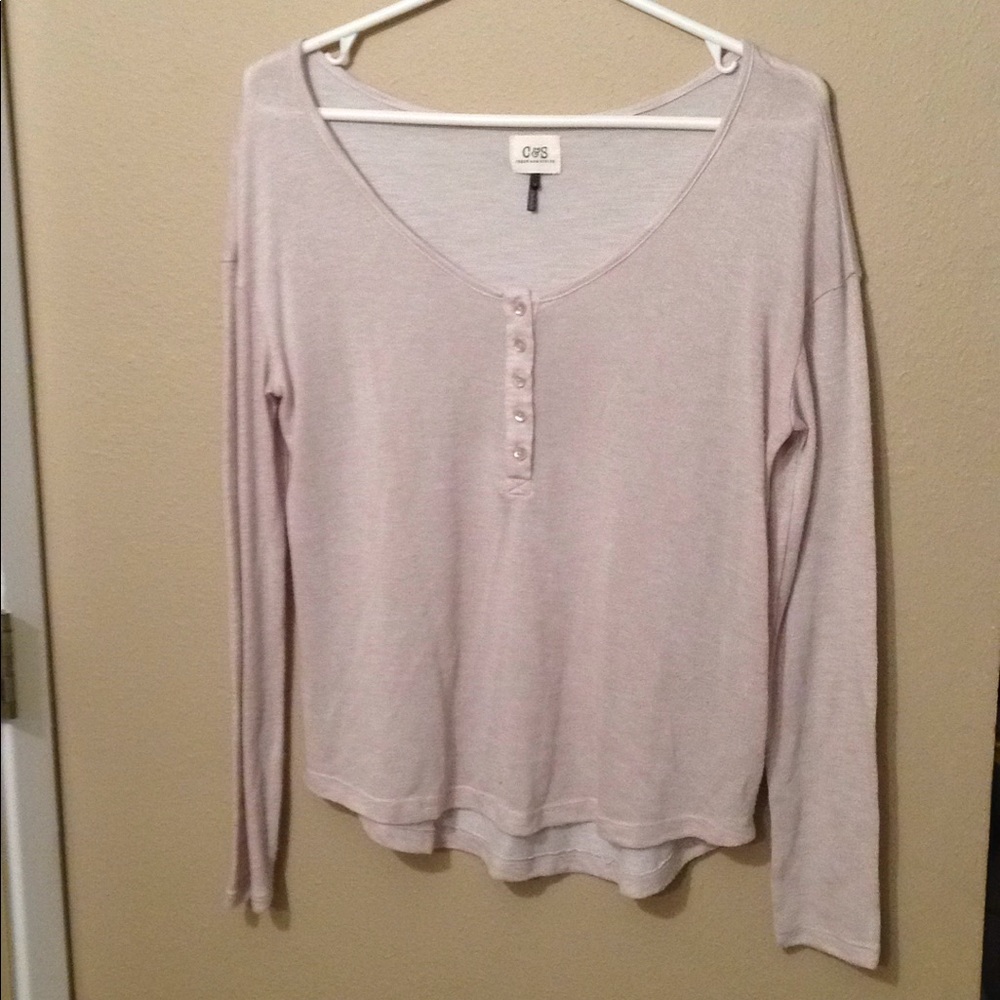 Long Sleeve Tan Henley Knit Top